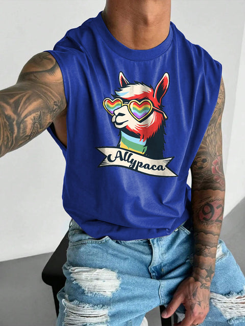 Men's LGBT Pride Month Ally-paca Gay Print Casual Wide Shoulder Vest