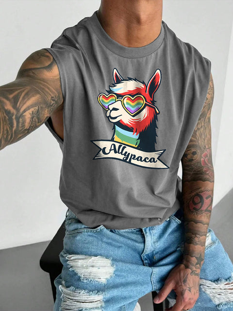 Men's LGBT Pride Month Ally-paca Gay Print Casual Wide Shoulder Vest