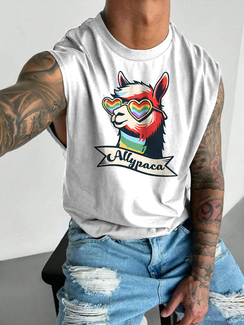 Men's LGBT Pride Month Ally-paca Gay Print Casual Wide Shoulder Vest