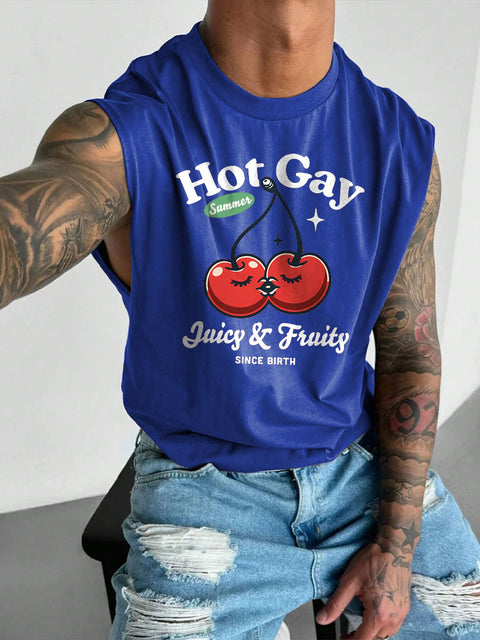Men's LGBT Hot Gay Summer Juicy Fruity Since Birth Gay Print Casual Wide Shoulder Vest