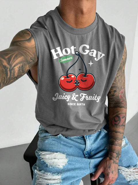 Men's LGBT Hot Gay Summer Juicy Fruity Since Birth Gay Print Casual Wide Shoulder Vest