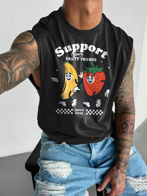 Men's LGBT Pride Month Support Your Fruity Friends Gay Print Casual Wide Shoulder Vest