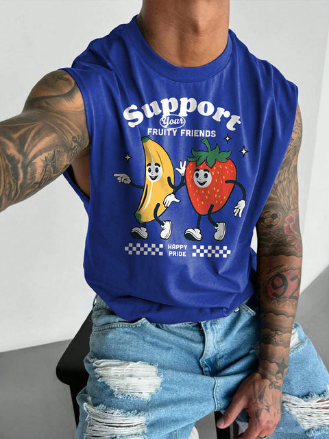 Men's LGBT Pride Month Support Your Fruity Friends Gay Print Casual Wide Shoulder Vest