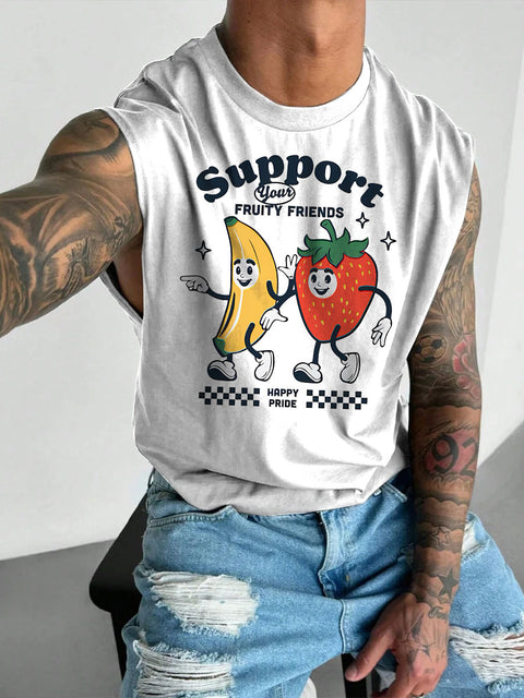 Men's LGBT Pride Month Support Your Fruity Friends Gay Print Casual Wide Shoulder Vest