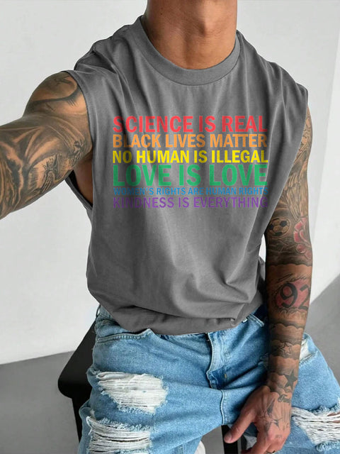 Men's LGBT Science Is Real Black Lives Matter Gay Print Casual Wide Shoulder Vest