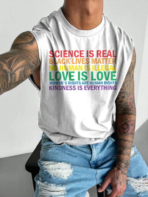 Men's LGBT Science Is Real Black Lives Matter Gay Print Casual Wide Shoulder Vest