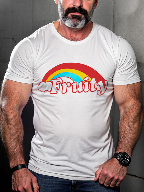 LGBT Pride Fruity Ringer Rainbow Print Casual T-shirt