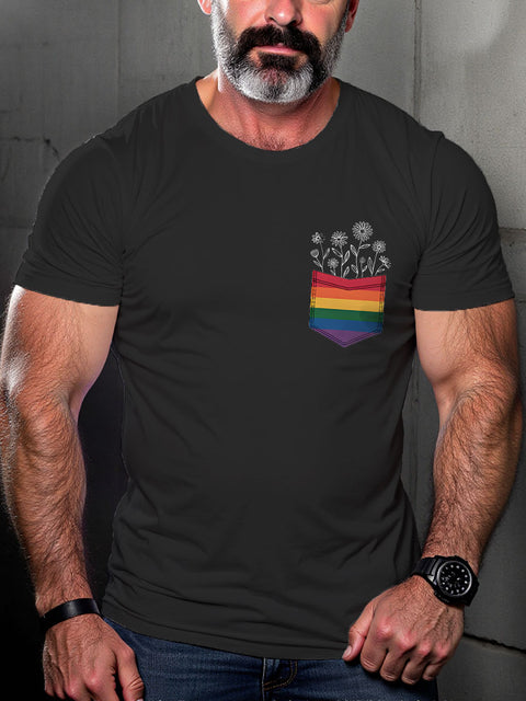 LGBT Pride Flower Pocket Pride Print Casual T-shirt