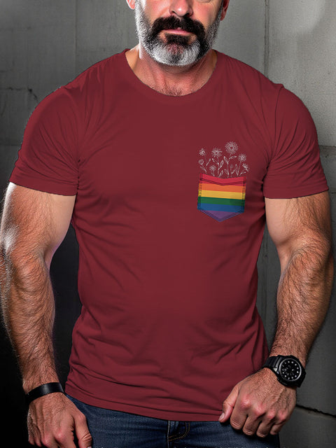 LGBT Pride Flower Pocket Pride Print Casual T-shirt