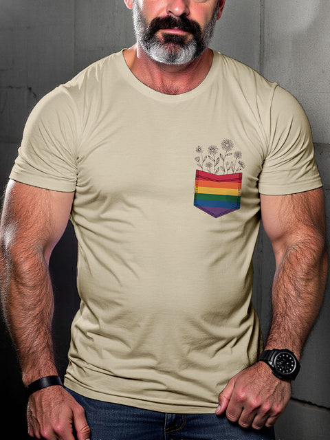 LGBT Pride Flower Pocket Pride Print Casual T-shirt