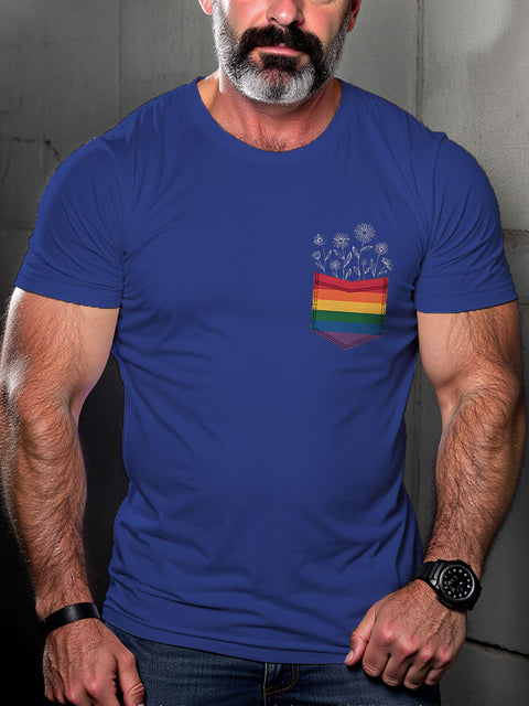 LGBT Pride Flower Pocket Pride Print Casual T-shirt