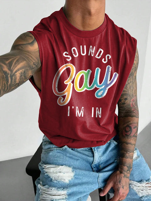 Men's LGBT Sounds Gay I'm In Gay Rainbow Print Casual Wide Shoulder Vest