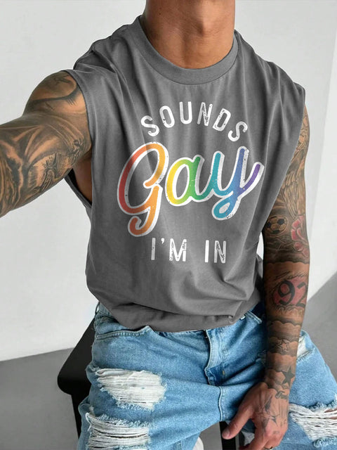 Men's LGBT Sounds Gay I'm In Gay Rainbow Print Casual Wide Shoulder Vest