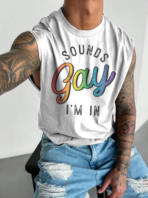 Men's LGBT Sounds Gay I'm In Gay Rainbow Print Casual Wide Shoulder Vest