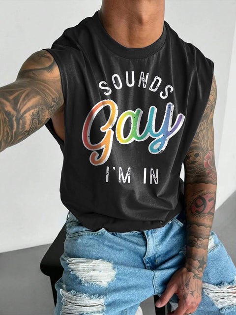 Men's LGBT Sounds Gay I'm In Gay Rainbow Print Casual Wide Shoulder Vest
