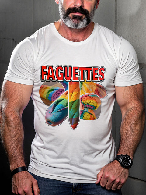 LGBT Baguette Faguette Funny Pride Gay Rainbow Print Casual T-shirt