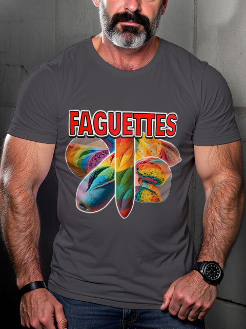 LGBT Baguette Faguette Funny Pride Gay Rainbow Print Casual T-shirt