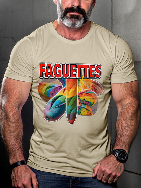 LGBT Baguette Faguette Funny Pride Gay Rainbow Print Casual T-shirt