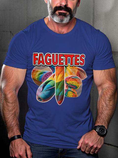 LGBT Baguette Faguette Funny Pride Gay Rainbow Print Casual T-shirt