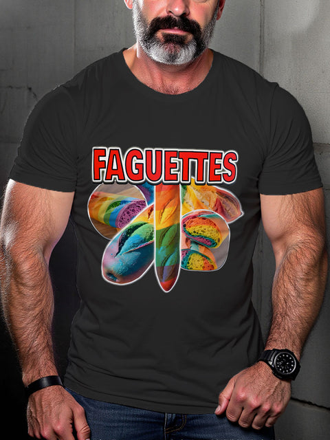 LGBT Baguette Faguette Funny Pride Gay Rainbow Print Casual T-shirt