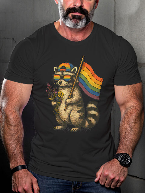 LGBT Raccoon Pride Flag Print Casual T-shirt