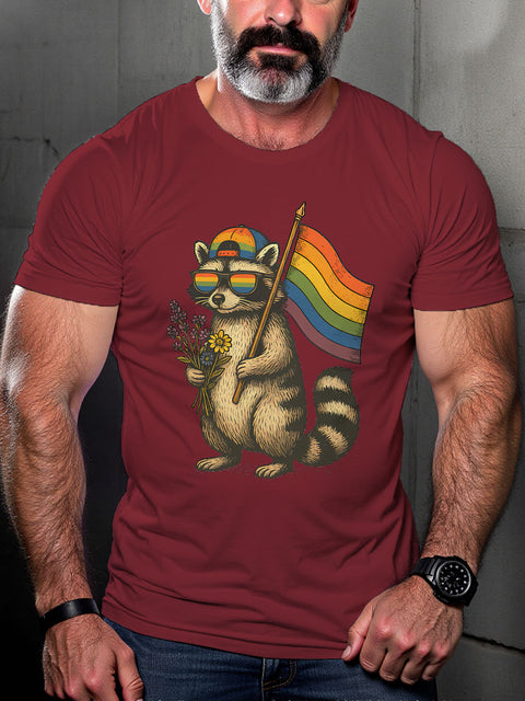 LGBT Raccoon Pride Flag Print Casual T-shirt