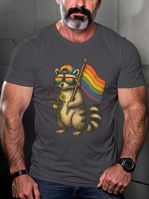LGBT Raccoon Pride Flag Print Casual T-shirt