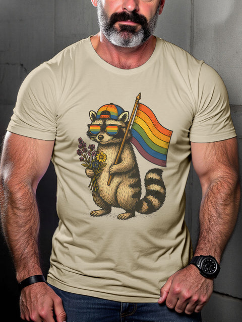 LGBT Raccoon Pride Flag Print Casual T-shirt