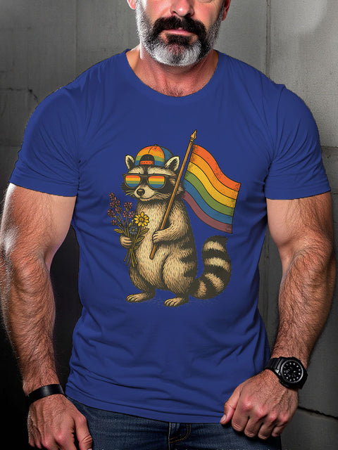 LGBT Raccoon Pride Flag Print Casual T-shirt