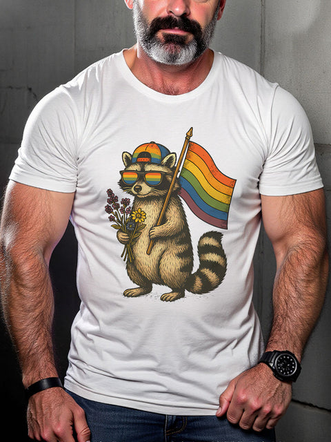 LGBT Raccoon Pride Flag Print Casual T-shirt