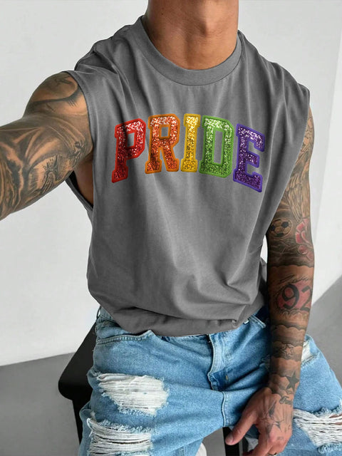 Men's LGBT Gay Pride Rainbow Print Casual Wide Shoulder Vest