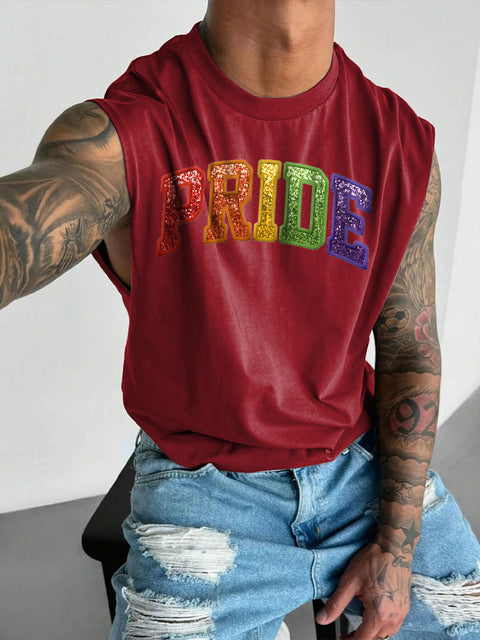 Men's LGBT Gay Pride Rainbow Print Casual Wide Shoulder Vest
