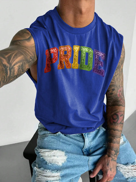 Men's LGBT Gay Pride Rainbow Print Casual Wide Shoulder Vest