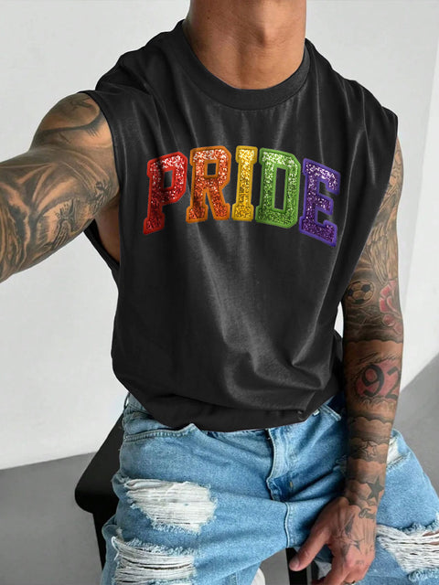 Men's LGBT Gay Pride Rainbow Print Casual Wide Shoulder Vest
