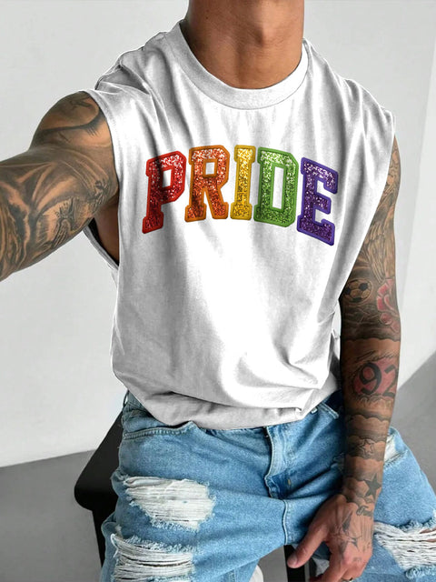 Men's LGBT Gay Pride Rainbow Print Casual Wide Shoulder Vest