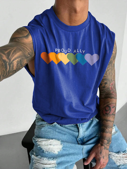 Men's LGBT Gay Pride Rainbow Proud Ally Print Casual Wide Shoulder Vest