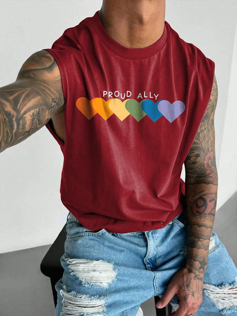 Men's LGBT Gay Pride Rainbow Proud Ally Print Casual Wide Shoulder Vest