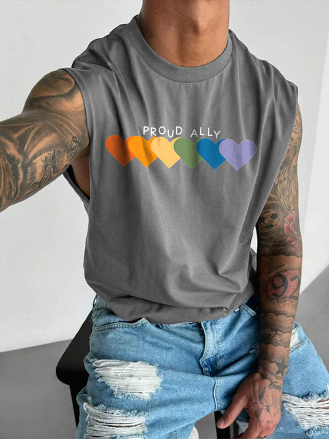 Men's LGBT Gay Pride Rainbow Proud Ally Print Casual Wide Shoulder Vest