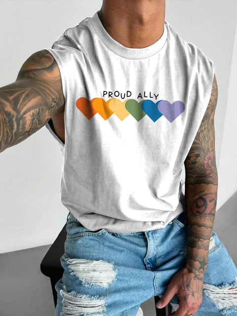 Men's LGBT Gay Pride Rainbow Proud Ally Print Casual Wide Shoulder Vest