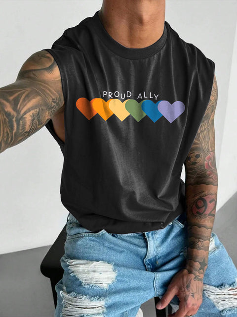 Men's LGBT Gay Pride Rainbow Proud Ally Print Casual Wide Shoulder Vest