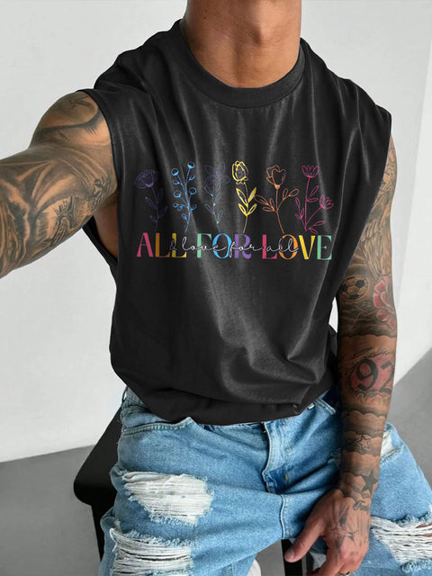 Men's LGBT Gay Pride Rainbow All For Love and Love For All Print Casual Wide Shoulder Vest