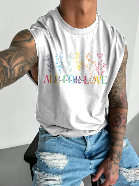 Men's LGBT Gay Pride Rainbow All For Love and Love For All Print Casual Wide Shoulder Vest