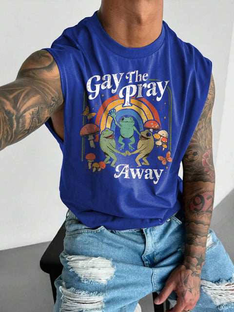 Men's LGBT Gay Pride Rainbow Gay The Pray Away Print Casual Wide Shoulder Vest