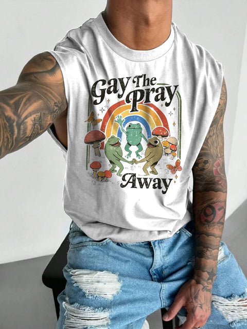 Men's LGBT Gay Pride Rainbow Gay The Pray Away Print Casual Wide Shoulder Vest