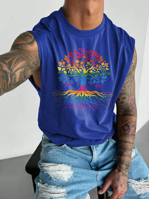 Men's LGBT Gay Pride Rainbow Tree Of Life Rainbow Print Casual Wide Shoulder Vest