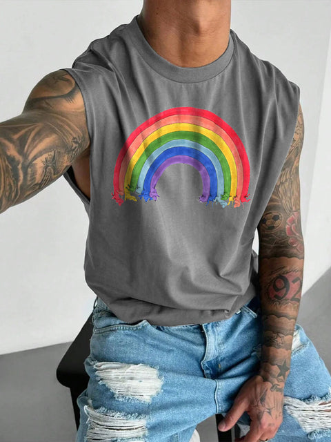 Men's LGBT Gay Pride Rainbow Dachshund Print Casual Wide Shoulder Vest