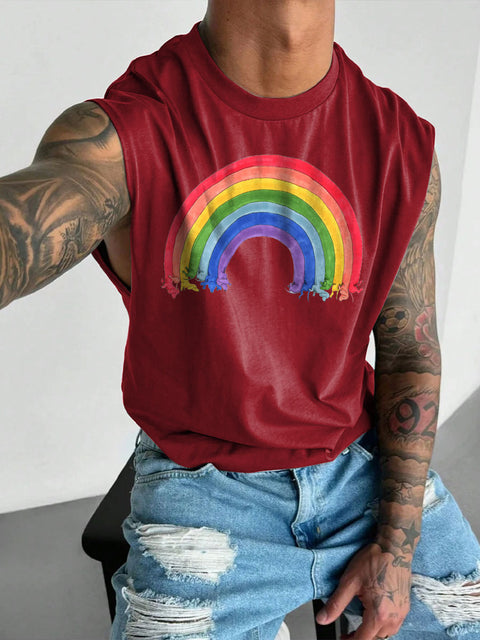 Men's LGBT Gay Pride Rainbow Dachshund Print Casual Wide Shoulder Vest