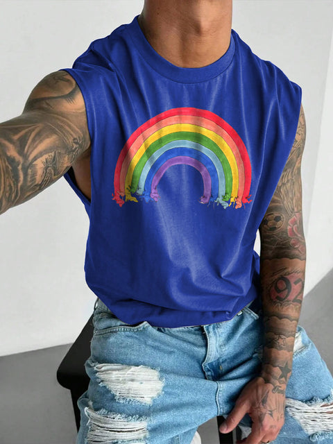 Men's LGBT Gay Pride Rainbow Dachshund Print Casual Wide Shoulder Vest