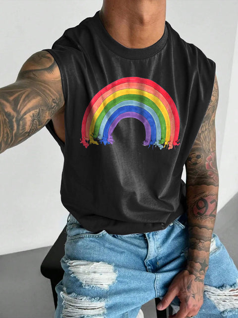 Men's LGBT Gay Pride Rainbow Dachshund Print Casual Wide Shoulder Vest