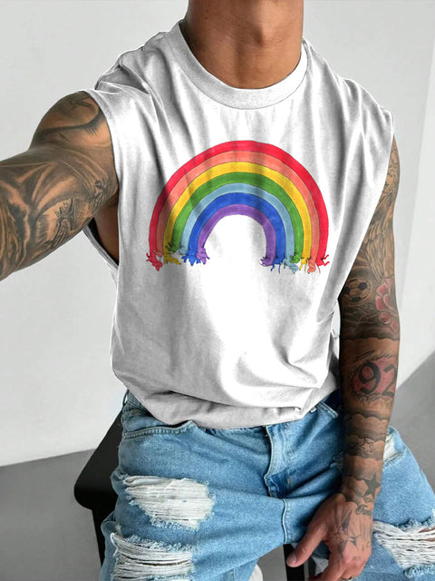 Men's LGBT Gay Pride Rainbow Dachshund Print Casual Wide Shoulder Vest